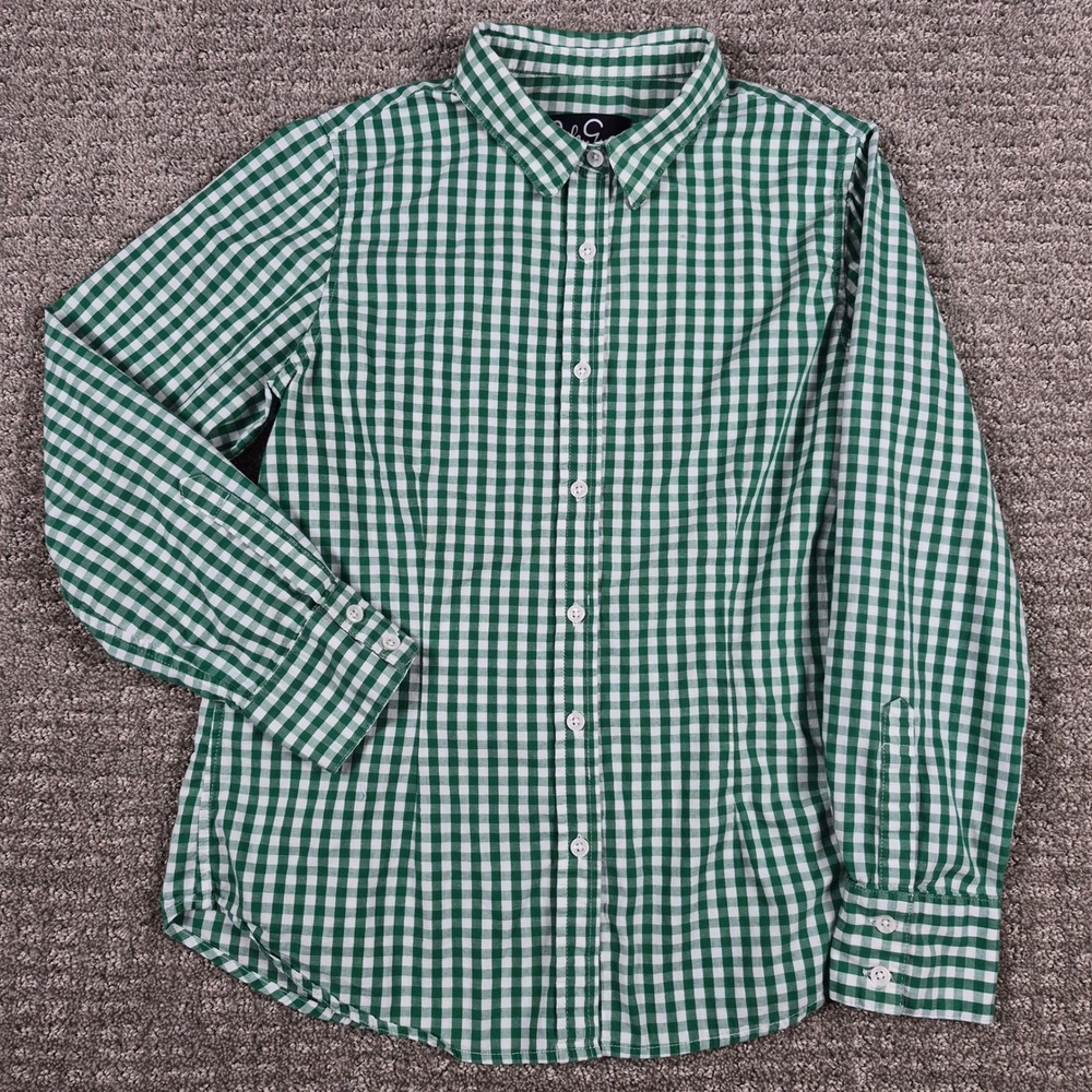 Lesley Evers Shirt Womens M Green Gingham Cotton Button Front Poplin Blouse